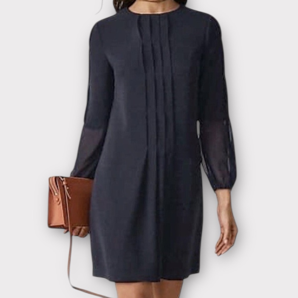 Reiss Women’s Delfina Dress Size 6 Pintuck Pleated Detail Sheer Sleeve Feminine